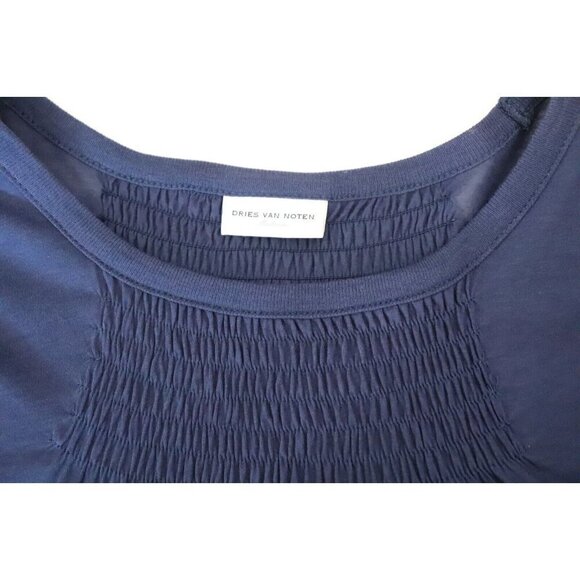 Dries van Noten Women's Size Medium Blue 100% Cotton Shirred Tunic T-Shirt Top - Picture 5 of 7